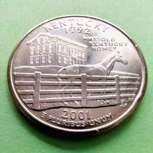 2001-P Kentucky State Quarter Uncirculated From US Mint Roll. Item #5070